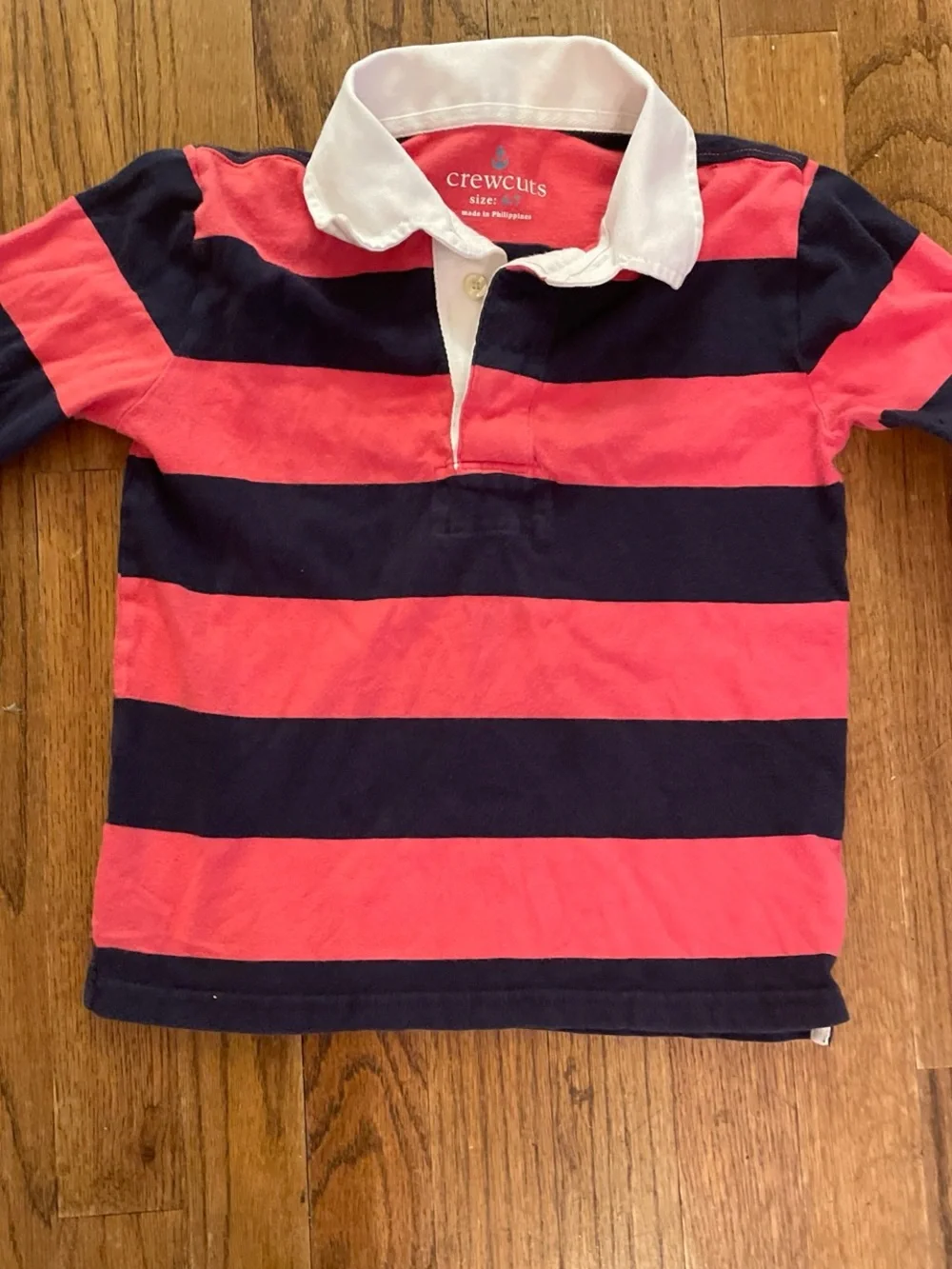 crewcuts Pink and Navy Wide-Stripe Polo
